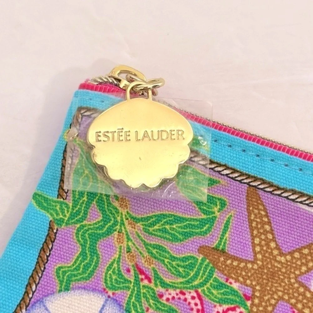 ESTEE LAUDER Coastal Tropical Seashell Makeup Cosmetic Bag Multicolor Canvas 10